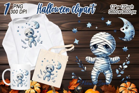 Download Cute Halloween Mummy Blue Toile Clipart - Mummy Collection